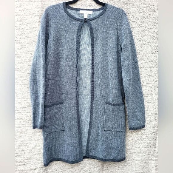 Ellen Tracy Womens small Long Gray & White Cardigan - Picture 1 of 10